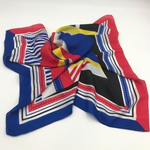 Vintage Abstract Print Scarf Bold Funky Red Blue - Picture 9 of 9